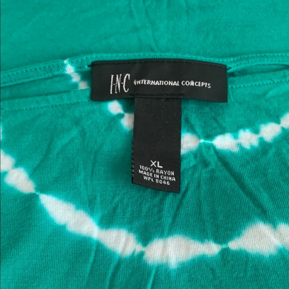INC International Concepts Teal and White Tie-Dye Top